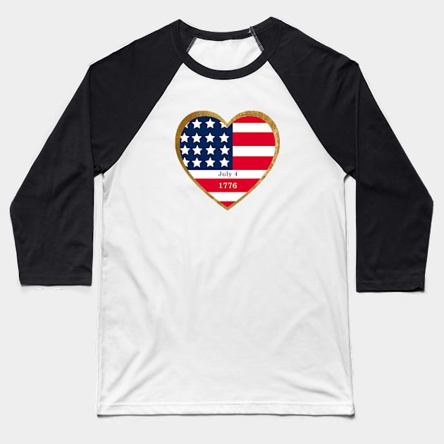 American Flag - Stars and Stripes red white blue in a gold heart  -  USA Independence Day Baseball T-Shirt by Star58